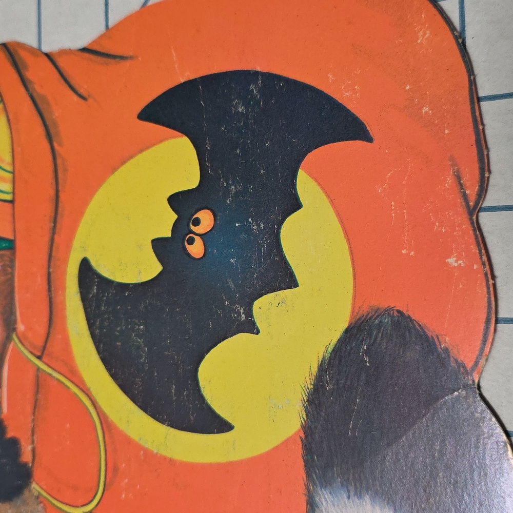 Vintage Halloween Die‎ Cut Decoration Raccoon Mask & Candy Bag 13" Double Sided - Picture 6 of 9